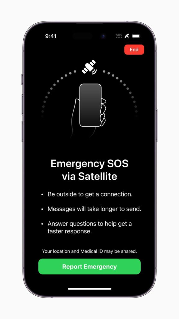 The iPhone 14 lineup introduces Emergency SOS via satellite, enabling the user to message with emergency services when outside of cellular or Wi-Fi coverage.