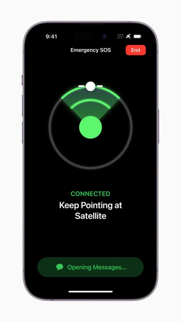 Since every second counts, iPhone will show the user where to point their phone to connect to — and stay connected with — a satellite while they message with emergency services.