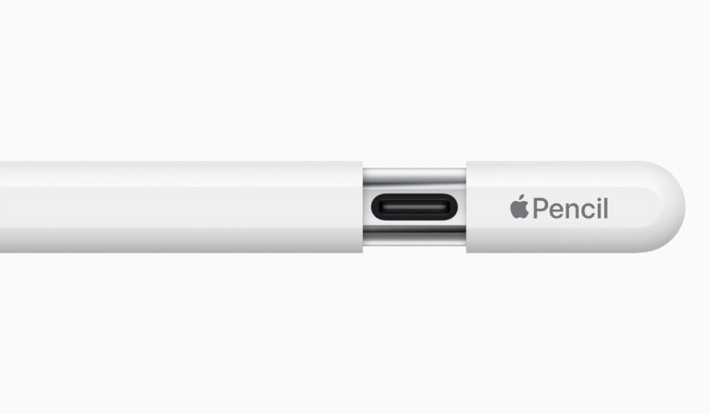 A sliding cap reveals a USB-C port, enabling the new Apple Pencil to work with all iPad models that have a USB-C port.